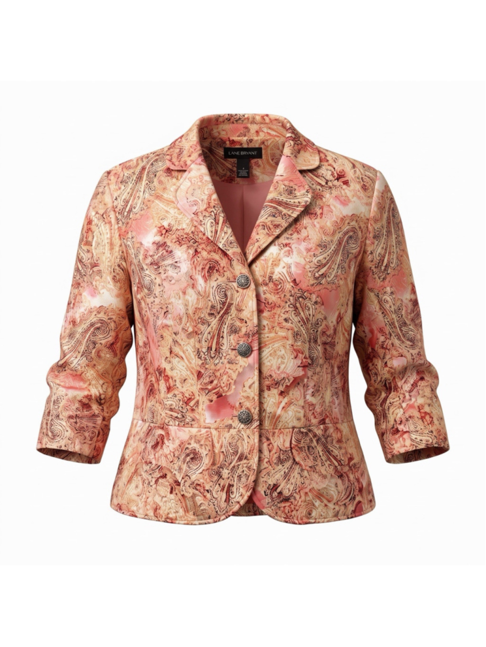 Lane Bryant Blazer Jacket Pink Paisley Lined 3/4 Sleeve Formal Business Women 18